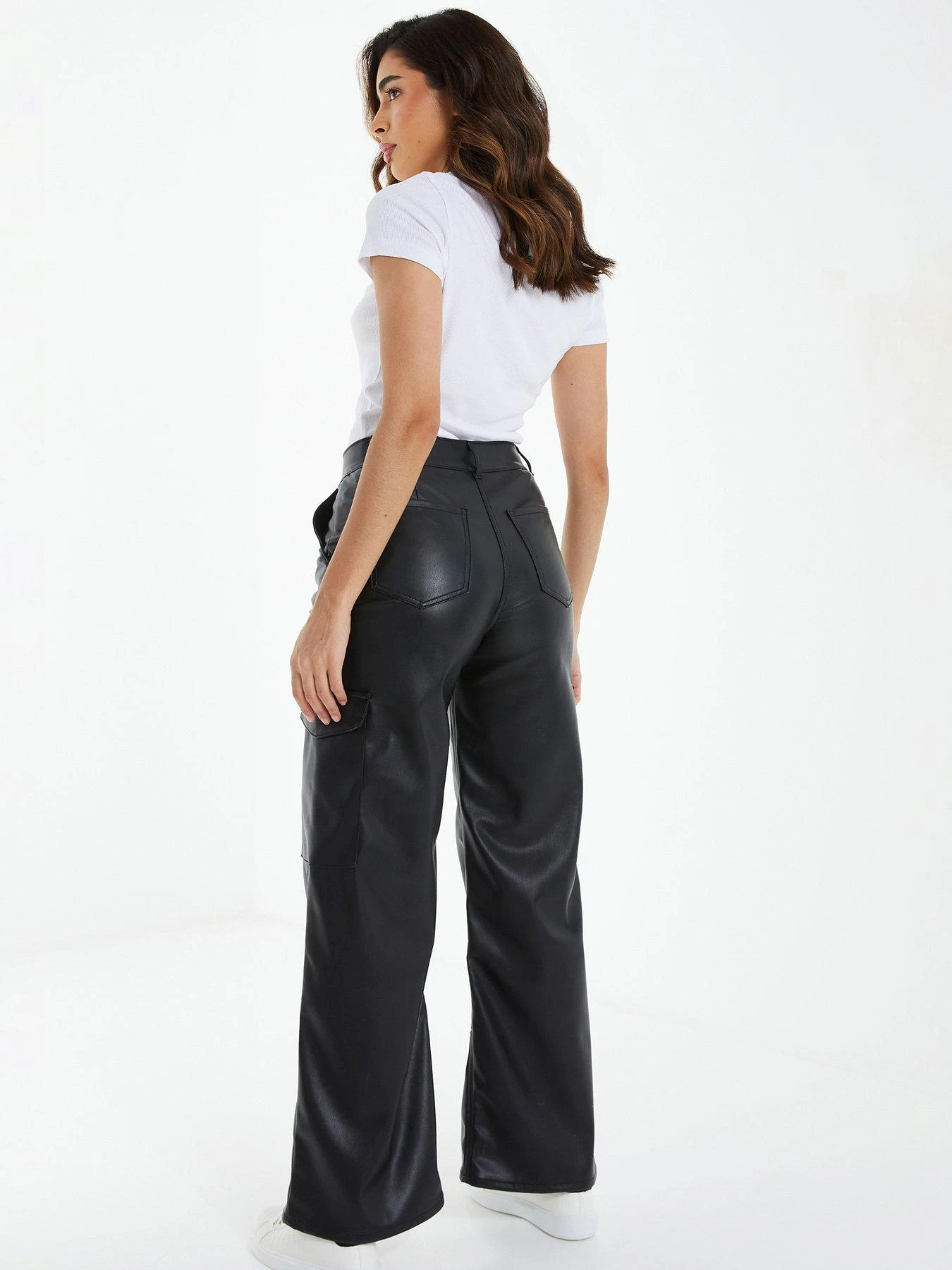 Quiz Black Faux Leather Cargo Trousers 4 Quiz Black Faux Leather Cargo Trousers - Image 2
