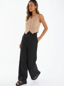 Quiz Black Wide Leg Tailored Trousers -RIVE IS Clothing Shop VNVG6 SQ3 0000000004 BLACK MDo