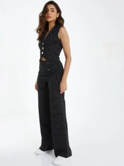 Quiz Black Pinstripe Palazzo Trousers 10 Quiz Black Pinstripe Palazzo Trousers -RIVE IS Clothing Shop VNVGV SQ3 0000000004 BLACK MDo