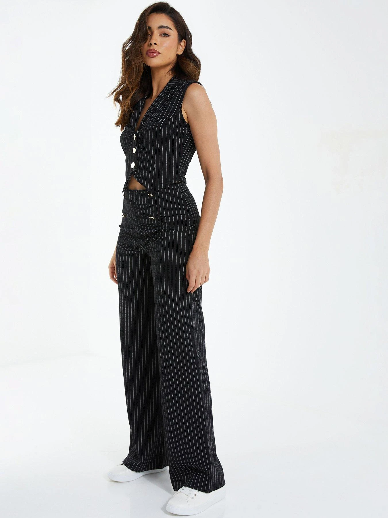 Quiz Black Pinstripe Palazzo Trousers 5 Quiz Black Pinstripe Palazzo Trousers - Image 3
