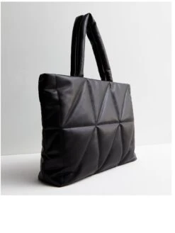 New Look Black Leather-Look Diamond Puffer Tote Bag -RIVE IS Clothing Shop VNWLK SQ3 0000000004 BLACK SLa