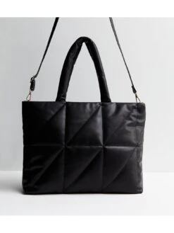 New Look Black Leather-Look Diamond Puffer Tote Bag -RIVE IS Clothing Shop VNWLK SQ4 0000000004 BLACK SLd