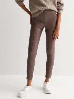 New Look Brown Leather-Look High Waist Leggings
