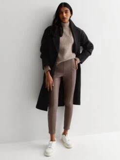New Look Brown Leather-Look High Waist Leggings -RIVE IS Clothing Shop VNWLO SQ3 0000001277 LIGHT BROWN MDo
