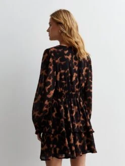 New Look Animal Print Shirred Waist Mini Dress - Brown -RIVE IS Clothing Shop VNWMA SQ2 0000000270 PRINT MDb