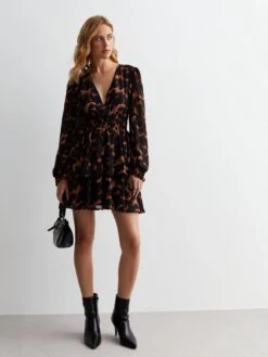 New Look Animal Print Shirred Waist Mini Dress - Brown -RIVE IS Clothing Shop VNWMA SQ5 0000000270 PRINT MDd1