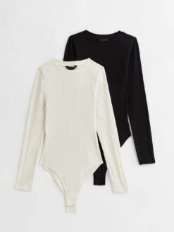 New Look 2 Pack Black And Cream Ribbed Long Sleeve Bodysuits -RIVE IS Clothing Shop VNWN4 SQ5 0000000013 WHITE MDd1