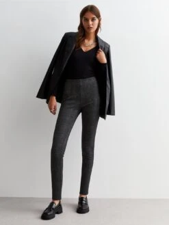 New Look Dark Grey Check High Waist Leggings