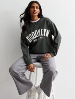 New Look Dark Grey Brooklyn Logo Sweatshirt