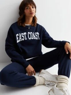 New Look Navy East Coast Logo Crew Neck Sweatshirt