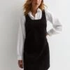 New Look Black Cord Mini Pinafore Dress