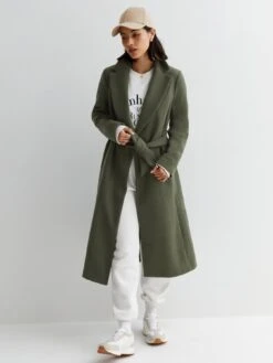 New Look Khaki Longline Belted Coat -RIVE IS Clothing Shop VNWUK SQ3 0000005579 DARK KHAKI MDo