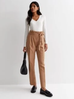 New Look Camel High Waist Paperbag Trousers -RIVE IS Clothing Shop VNWVY SQ3 0000001277 LIGHT BROWN MDo