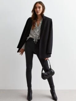 New Look White Spot V Neck Ruffle Trim Long Sleeve Blouse -RIVE IS Clothing Shop VNX0A SQ3 0000000270 PRINT MDo