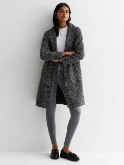 New Look Black Textured Long Coat -RIVE IS Clothing Shop VNX1H SQ3 0000000004 BLACK MDo