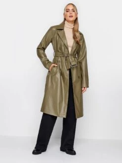 Long Tall Sally Olive Pu Trench Coat