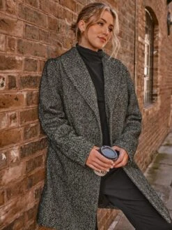 Yours Midi City Coat Herringbone Mono -RIVE IS Clothing Shop VO4RY SQ5 0000000004 BLACK MDd1