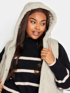 Yours Diamond Quilted Midi Gilet - Cream -RIVE IS Clothing Shop VO4SW SQ4 0000000067 CREAM MDd