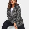 Yours Hooded Sweat Shacket Grey Leopard