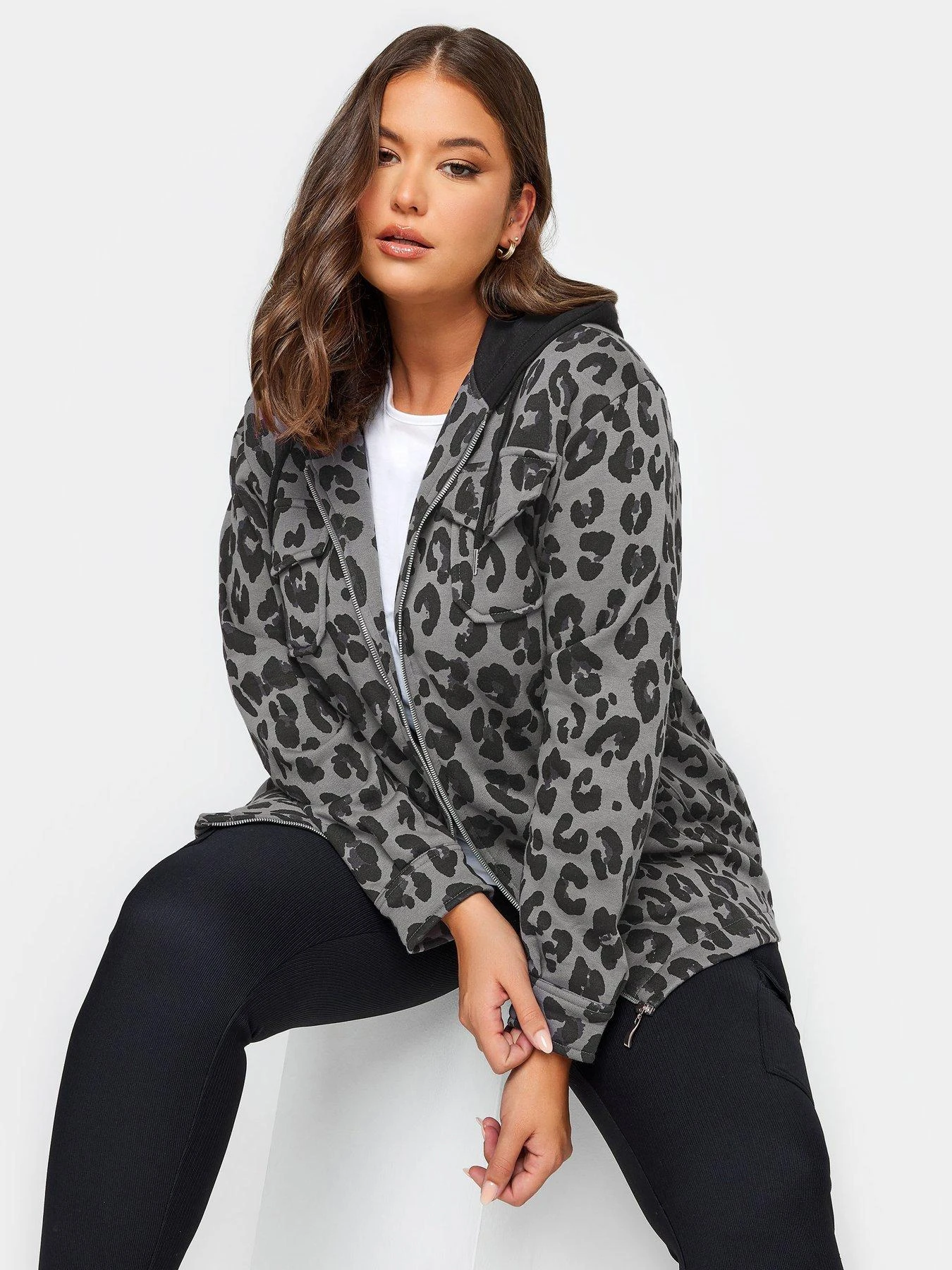 Yours Hooded Sweat Shacket Grey Leopard 3 Yours Hooded Sweat Shacket Grey Leopard