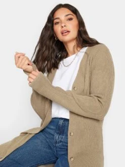 Long Tall Sally Natural Longline Rib Button Cardigan -RIVE IS Clothing Shop VO4UC SQ4 0000000003 NATURAL MDd