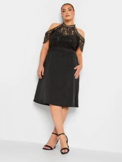 Yours Lace Cold Shoulder Dress -RIVE IS Clothing Shop VO4V2 SQ3 0000000004 BLACK MDo