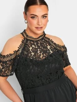 Yours Lace Cold Shoulder Dress -RIVE IS Clothing Shop VO4V2 SQ4 0000000004 BLACK MDd