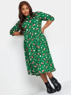 Yours Santa Aop Smock Dress Green