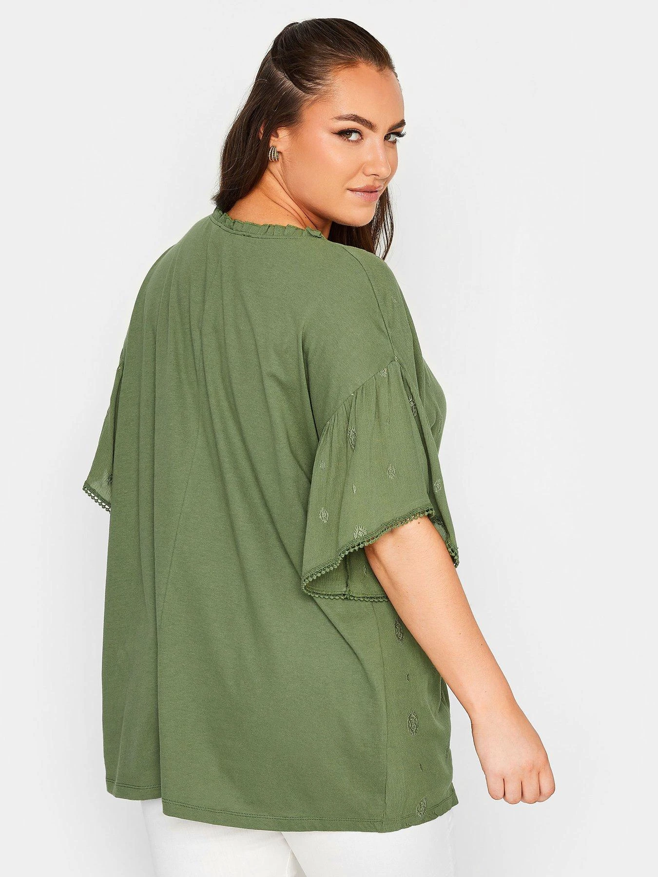 Yours Khaki Woven Front Emb Gypsy Top 4 Yours Khaki Woven Front Emb Gypsy Top - Image 2