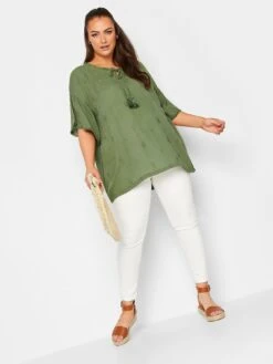 Yours Khaki Woven Front Emb Gypsy Top 8 Yours Khaki Woven Front Emb Gypsy Top -RIVE IS Clothing Shop VO4ZX SQ3 0000000047 GREEN MDo