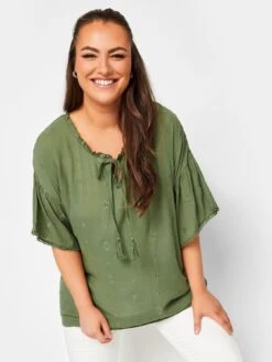 Yours Khaki Woven Front Emb Gypsy Top 9 Yours Khaki Woven Front Emb Gypsy Top -RIVE IS Clothing Shop VO4ZX SQ4 0000000047 GREEN MDd