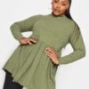 Yours Lettuce Edge Peplum Top Khaki