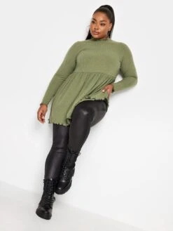 Yours Lettuce Edge Peplum Top Khaki -RIVE IS Clothing Shop VO50T SQ3 0000000047 GREEN MDo