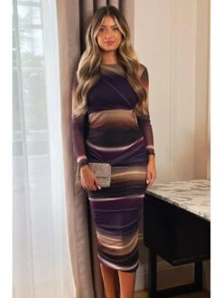 AX Paris Ruched Ombre Mesh Midi Dress - Plum -RIVE IS Clothing Shop VO53C SQ3 0000000039 PURPLE MDo