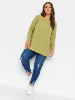 Yours Long Sleeve Rib Swing Top. Chartreuse -RIVE IS Clothing Shop VO54D SQ3 0000000047 GREEN MDo