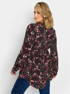 Yours Pintuck Shirt Black Pink Floral -RIVE IS Clothing Shop VO54L SQ2 0000000004 BLACK MDb