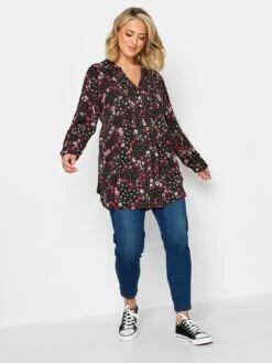 Yours Pintuck Shirt Black Pink Floral -RIVE IS Clothing Shop VO54L SQ3 0000000004 BLACK MDo