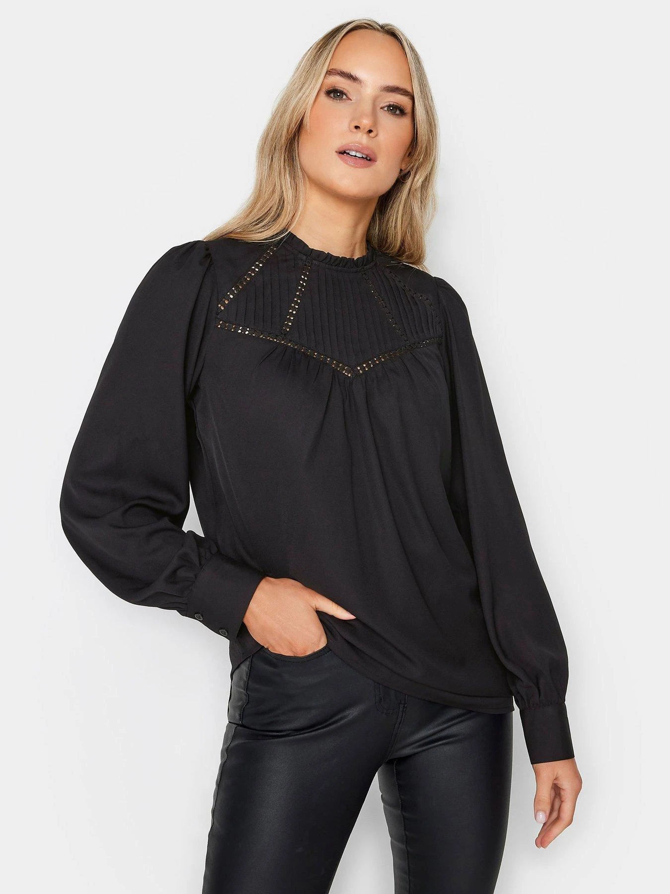 Long Tall Sally Black Lace Insert Pleat Blouse 3 Long Tall Sally Black Lace Insert Pleat Blouse