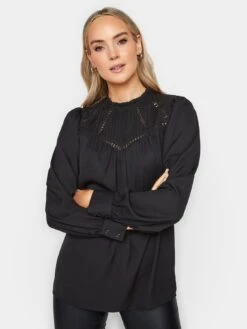 Long Tall Sally Black Lace Insert Pleat Blouse 9 Long Tall Sally Black Lace Insert Pleat Blouse -RIVE IS Clothing Shop VO58K SQ4 0000000004 BLACK MDd