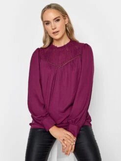 Long Tall Sally Berry Lace Insert Pleat Blouse