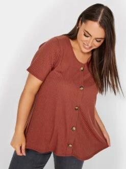 Yours Short Sleeve Rib Swing Top Rust