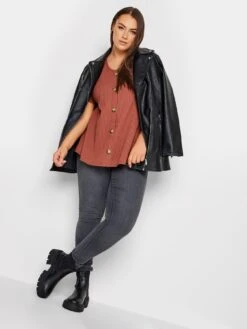 Yours Short Sleeve Rib Swing Top Rust -RIVE IS Clothing Shop VO59K SQ3 0000000017 RED MDo