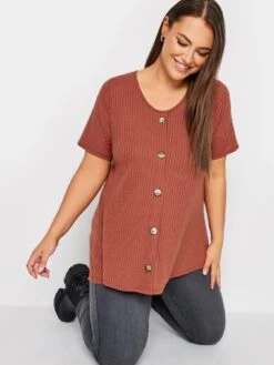 Yours Short Sleeve Rib Swing Top Rust -RIVE IS Clothing Shop VO59K SQ4 0000000017 RED MDd