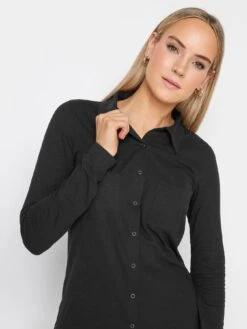 Long Tall Sally Black Cotton Slub Jersey Shirt -RIVE IS Clothing Shop VO5AE SQ4 0000000004 BLACK MDd