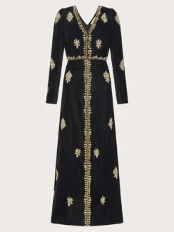 Monsoon Vanessa Velvet Embroidered Maxi - Black -RIVE IS Clothing Shop VO5LH SQ3 0000000004 BLACK MDo