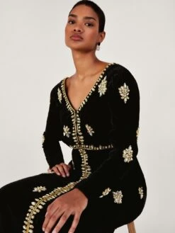 Monsoon Vanessa Velvet Embroidered Maxi - Black -RIVE IS Clothing Shop VO5LH SQ4 0000000004 BLACK MDd