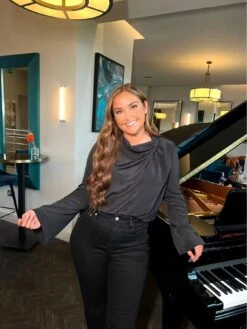 In The Style X Jac Jossa Cowl Neck Draped Satin Blouse - Black