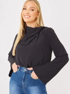 In The Style X Jac Jossa Cowl Neck Draped Satin Blouse - Black 10 In The Style X Jac Jossa Cowl Neck Draped Satin Blouse - Black -RIVE IS Clothing Shop VO5T7 SQ4 0000000004 BLACK MDd
