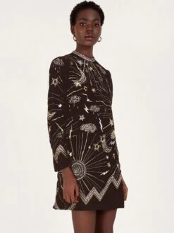 Monsoon Tina Embroidered Velvet Tunic - Black