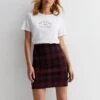 New Look Check Mini Tube Skirt - Red